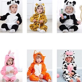 0-3 Anos Macacão de Flanela Adorável com Padrão de Animal de Vaca/Coelho/Panda Infantil para Bebês/Outono/Inverno (4)
