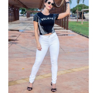 Calça Jeans Branca Feminina Cintura Alta Com Lycra e Levanta Bumbum - Linha Light