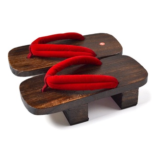 Sandálias De Madeira Sapatos Tradicionals Japonesas Para Masculino E Mulheres (Vermelho/Preto)