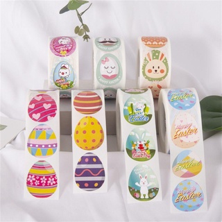 ORIGINALSTORE1 500pcs/roll Kids Gift Easter Party Egg Rabbit Gift Bag Cute Label Sticker Happy Easter Stickers (9)