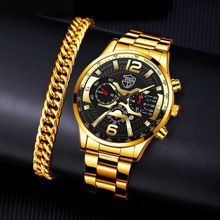 Men's Watch Luxury Fashion Gold Stainless Steel Watches With Bracelets Men Sports Quartz Wrist Watch