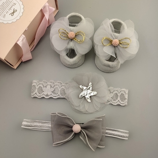 3 Pçs / Cjto Flor Do Laço Bebê Menina Headband Socks Set Coroa Arcos Newborn Headbands Acessórios Para O Cabelo (3)