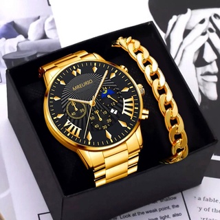 Relógio masculino relógio de ouro masculino relógio de quartzo masculino com pulseira conjunto para homens