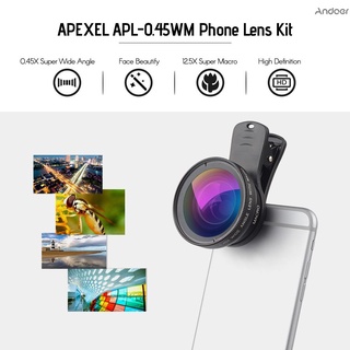 Apexel Apl-0,45Wm Kit Lente De Câmera / Lentes De 0,45x Super Grande Angular & 12.5x Super Macro Hd (7)