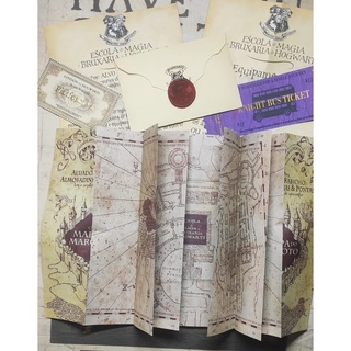 Kit Harry Potter com Carta de Hogwarts Personalizada com seu nome! Acompanha mapa do Maroto, Bilhete da Plataforma 9 3/4 e Bilhete do NightBus - PROMOÇÃO