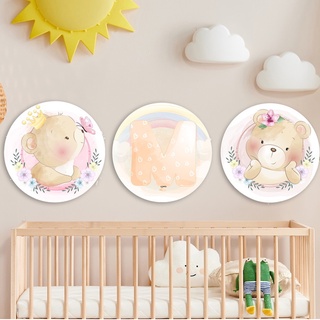 Quadros Decorativos Infantis Kit de 3 Quadros Infantis com Ursinho Fofos Quadro Redondo - quadro maternidade - placa maternidade - quarto bebe - quadro decorativo