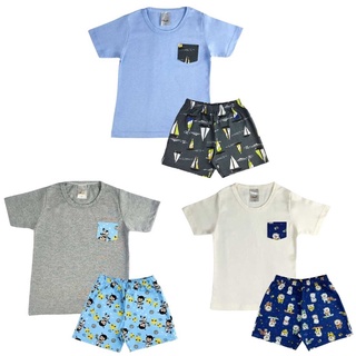 Kit 3 Pijamas Masculino Curto Menino Infantil Camiseta e Shorts Estampado Verao de algodão