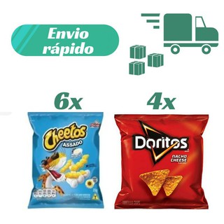 Kit 6 Cheetos Onda 20g Sabor Requeijão + 4 Doritos 22g Queijo Nacho Salgadinho Elma Chips Pacotinhos