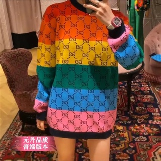 Autumn Winter GG Rainbow Candy Temperament Loose Long Sleeve Round Neck Sweater For Womens (1)