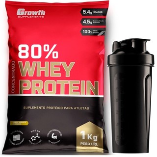 80% Whey Protein Concentrado - Pacote 1kg - Growth Supplements (Ganhe Coqueteleira)