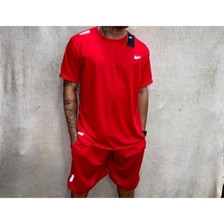 Conjunto Nike Colorido Refletivo Camiseta e Bermuda Dry fit / Dri Fit / Chimpa - Esporte academia treino dia a dia