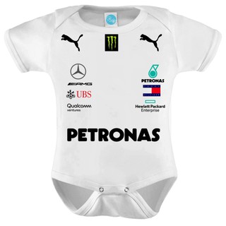 Body Bebê Equipe Mercedes Formula 1 - Uniforme Lewis Hamilton.