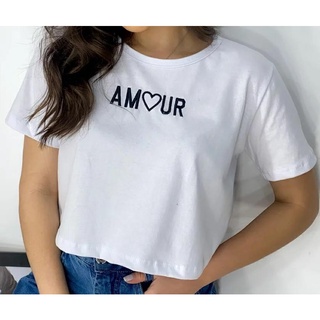 Blusinha T-shirt Amour feminina Cropped Camiseta moda gringa atacado revenda
