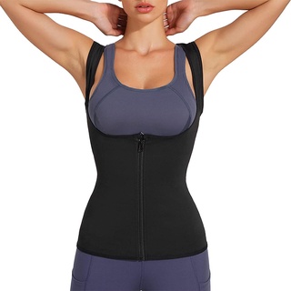 Colete de modelagem de sauna feminino cintura espartilho camiseta com zíper (6)