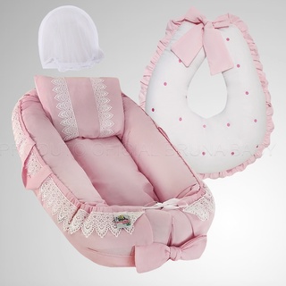 Combo - ninho redutor de berço bebê com almofada de amamentação + mosquiteiro universal de ninho
