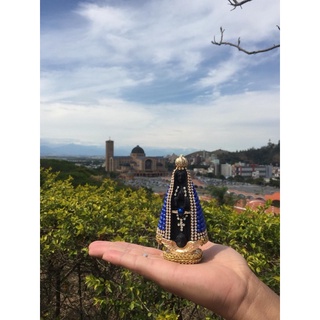 Imagem Nossa Senhora Aparecida 10 cm Pérola Azul Fundo Preto