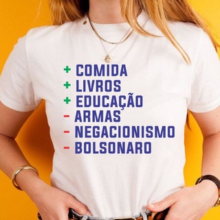 Camiseta Baby Look de Protesto - Mais Comida, Livros e Educação