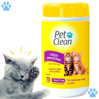 Lenço Umedecido para Gatos Pet Clean - 75 Unidades