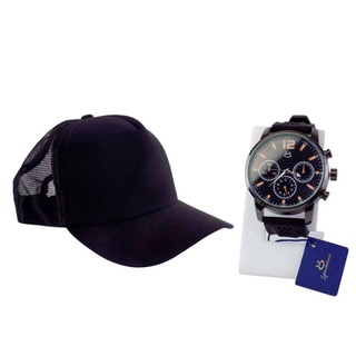 Kit Relógio com pulseira de silicone e Boné preto Ótima qualidade Presente ideal para meninos homens Original Barato Masculino (1)