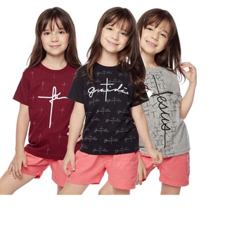 Kit 3 Camisetas Infantil Feminina Juvenil Religiosa Evangelica Catolica Gospel Meninas Algodao Manga Curta