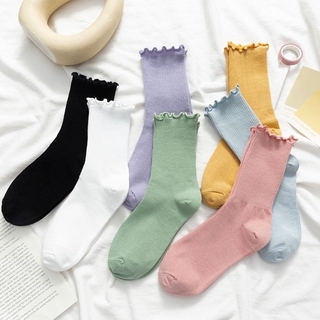 5 Pairs Of Female Socks Pack Socks Of Algod O Maci The Female Lolita White Black Knee High Socks Socks Streetwear Harajuku With Ruffles