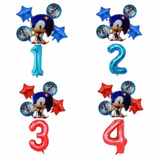 6 Pçs / Lote Sega Sonic the Hedgehog Balões Super Herói 32 Polegada Número Balão De Alumínio Menino Menina Feliz Brithday Balões De Festa