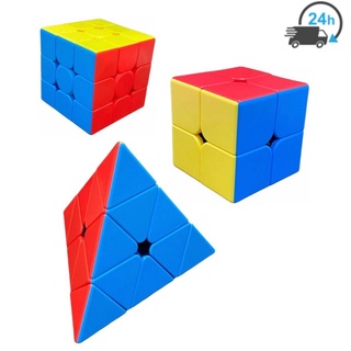 Kit 3 Cubo Mágico 2x2x2 + 3x3x3 + Pirâmide Profissional Moyu