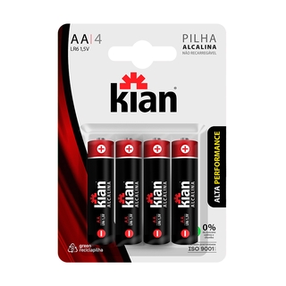 Pilha Alcalina AA 1,5V Kit 4 Unidades Alta Duração KIAN (1)