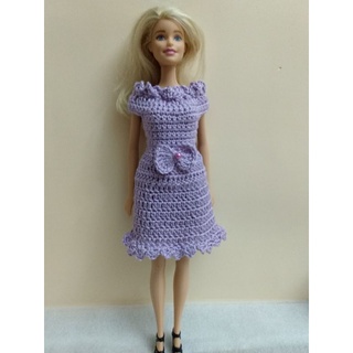 Roupa para boneca Barbie em crochê - vestido lilás com um lindo laço na cintura.