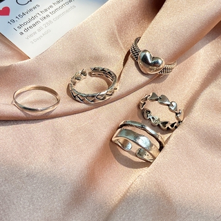 Conjunto 5 Peças Anel Feminino Simples Ajustável Em Formato De Coração | 5pcs/set Heart Shaped Ring Set Adjustable Simple Design Women Jewelry Fashion Accessories (3)