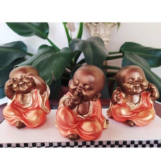 Trio de Buda Monge Bebê Cego Surdo e Mudo Decoração 11 CM