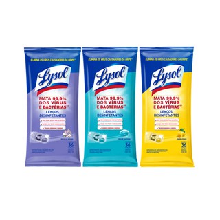 Lenço Umedecido Desinfetante Lysol 16cm x 18cm 36 Unidades (fragrâncias)