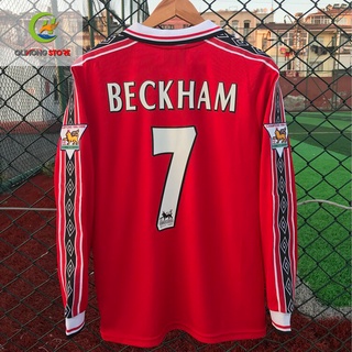 98 Mu retrô ML Long sleeve Home 1998/1999 Beckham Uniformes de futebol