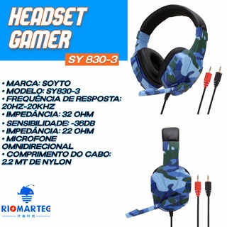 Fone De Ouvido Headset Gamer Soyto Sy 830-3(acompanha adaptador)