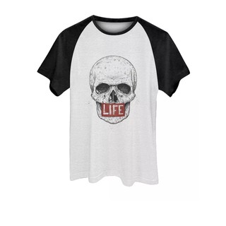 Camiseta Camisa Raglan Masculina Geek Caveira Life Plus Size Até G6 Tamanho Grande Homem