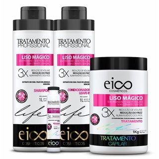 Kit Eico Liso Mágico Shampoo + Condicionador 1l + Máscara 1kg + Ampola