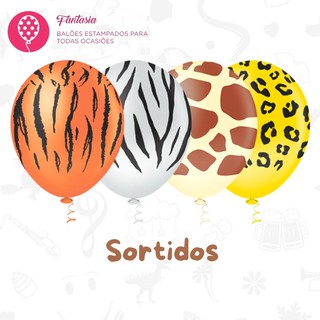 Pacote 25 Balões Safari Sortidos Nº10 Pic Pic Linha Fantasia Bexigas Zebra Onça Tigre Leopardo Girafa