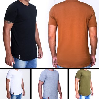 Camiseta Camisetas Unissex Longline Lisa Oversized Básica Preta Nogue Style Elastano