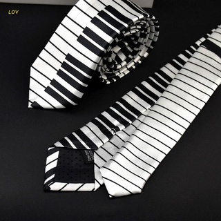 Men's Black & White Piano Teclado Gravata Clássico Slim Skinny Music Tie