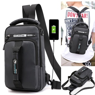 Bolsa transversal masculina bolsa de ombro impermeável com carregamento USB