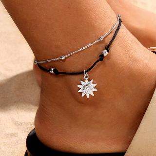 New Fashion Girls Foot Accessories Vintage Bohemian Alloy Elephant Sun Multilayer Bead Chain Anklet Foot Bracelet