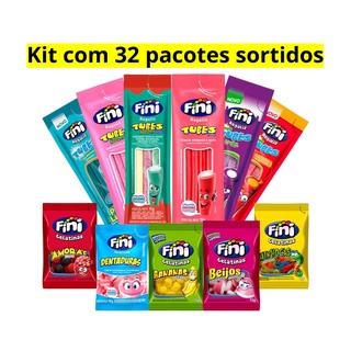 KIT Fini com 32 PACOTES de 15g, SORTIDOS, Tubes, Minhoca, Dentadura, banana
