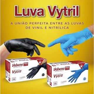 Luva Vytril (Vinil + Nitrilica) Descartável Sem Pó Black / Preto Vabene Com 100 Unidades (2)