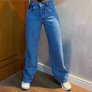 Calça Jeans Wide Leg Feminina Pantalona Sem Lycra Calça Cintura Alta