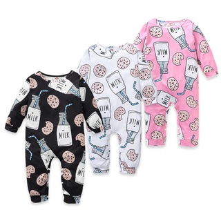 Newborn Baby Boys Girls Cute Milk Cookies Long Sleeve Jumpsuit Soft Pajamas Onesies (1)