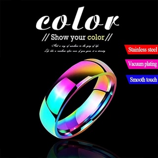 Anel Clássico De Aço Inoxidável Colorido Arco-Íris Tamanho 5-13 Para Casamento 6mm