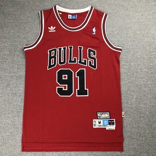 (9 Estilos) Camisa Clássica Vermelha Nba Chicago Bulls 91 # Rodman (1)
