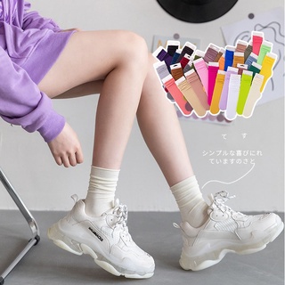 [1 Pair Women Korean INS Style Loose Solid Color Middle Tube Socks] [Spring Autumn Thin Long Girls Students Stacked Soft Socks] [Ladies Daily Casual Calf Socks] (2)