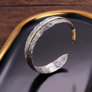 Retro Fashion Feather Bangle for Men\'s Cuff Wrist Bracelet Adjustable Size Trend Party Rest Jewelry Gift
