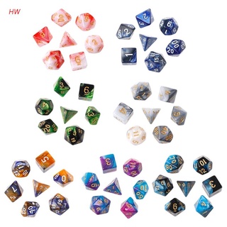 huwai 7pcs/Set Acrylic Polyhedral Dice For TRPG Board Game D4-D20